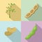 Soybean soy beans seed icons set flat style