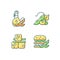 Soybeans cooking RGB color icons set