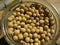 Soybeans in glass dish close-up