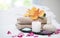 Spa accessories still life with aromatic candle,orchid flower,