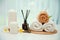 Spa accessory composition set in day spa hotel , beauty wellness center