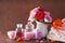 Spa aromatherapy with rose flowers essential oil salt