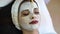 Spa beauty treatment, skincare. Woman getting facial care by beautician at spa salon. Young cosmetologist applying