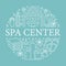 Spa center banner illustration with flat line icons. Essential oils, aromatherapy massage, turkish steam bath hamam