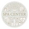 Spa center banner illustration with flat line icons. Essential oils, aromatherapy massage, turkish steam bath hamam