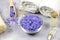 Spa composition. Bowl with lavender sea salt