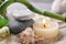 Spa composition with candle and stones, closeup