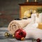 Spa composition with Christmas decoration. Holiday SPA treatment