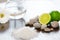 Spa composition. Salt Lime Flower and Stones. Body scrub.