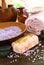 Spa composition of soap, bath salt, stones and tow