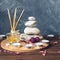Spa composition-stones, candles, aromatherapy, dry flowers