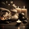 Spa concept, candles, towels, massage stones, soft light. Generated by AI technology