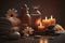 Spa concept, candles, towels, massage stones, soft light. Generated by AI technology