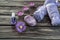 Spa concept. flowers,candles, soap and bath purple towels