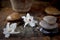 Spa concept - orchid flower with stones for spa therapy