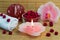 Spa concept of red soap, orchid candles and red incense