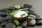 Spa concept. slice aloe vera on white cream in coconut shell wit