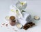 spa concept towels, salt candles, orchid