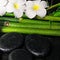 Spa concept of zen basalt stones, white flower frangipani and n