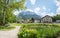 Spa garden Grainau, with view to famous church and Waxenstein mountains bavaria