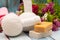 Spa herbal compresses with soap and facial towels