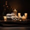 SPA items, towels and candles. Relax, zen concept, healthcare and medicine. AI generative