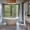 A spa-like bathroom with a freestanding bathtub, a rain shower, and a soothing color palette of neutrals and soft blues3, Genera