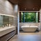 A spa-like bathroom with a freestanding bathtub, a rainfall shower, and natural stone accents to create a serene and luxurious a