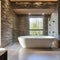 A spa-like bathroom with a freestanding bathtub, a rainfall shower, and natural stone accents to create a serene and luxurious a