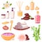 Spa massage and beauty salon icons set. Vector cartoon illustration. Body care and natural treatment concept