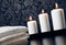 Spa massage border background with towel stacked and candles