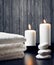 Spa massage border background with towel stacked.candles and stone