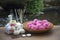 Spa massage compress balls, herbal ball with treaments spa and lotus , Thailand, soft focus