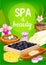 Spa massage stones, towels, candles and flowers