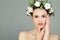 Spa Model Woman with Healthy Skin and White Cotton Flowers