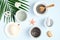 SPA natural organic beauty products for face skin care and treatment. Cosmetic clay mask and powder in bowls, homemade soap and