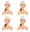 Spa procedure. Vector illustration of a beautiful women with facial mask care.