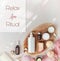 Spa, relax composition with cosmetics bottles and skin care accessories