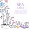 Spa relax for ladies health and beauty vector doodles illustration. Spa and sauna concept for relaxation, health club