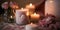 spa salon in pink soft lighting ,roses ,flowers, aromatherapy soft candle light, romantic therapy,valentines day