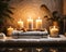 A spa setting with candles, towels, and orchids, paradise garden massage.