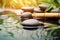 Spa still life with bamboo and zen stones with water surface. Generative AI