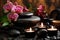 Spa Still Life with Orchids, Stones, and Candles