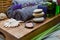 Spa still life with seashells, towels and sea salt