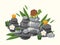 Spa stones composition with candles and flowers, vector illustration. Healthcare center decoration, pebble stones