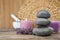 Spa stones with lavender flowers, candle