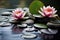 Spa stones and waterlily in zen garden. Generative AI