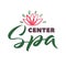 SPA Studio Vector Logo. Stroke Pink Water Lilly Flower Illustration. Brand Lettering