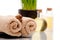 Spa towels, cinnamon sticks and essential body oil