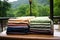 spa towels folded neatly by the hot spring